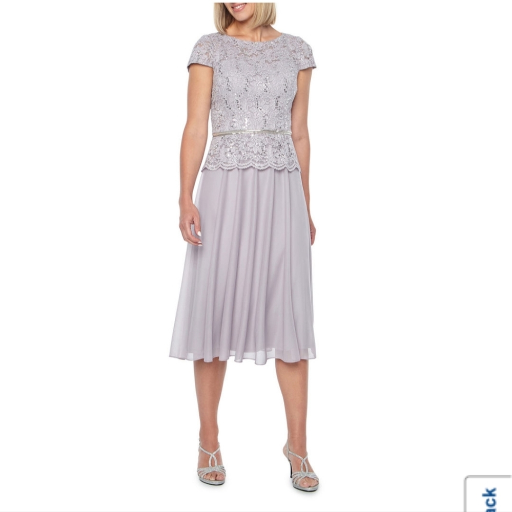 Jackie Jon New York sz 16 silver boat neck gown dress mother of bride formal NWT